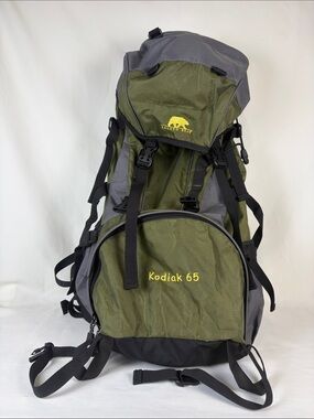 Vintage Golden Bear Kodiak 65L Men's Internal Frame Hiking Backpack Olive/Gray